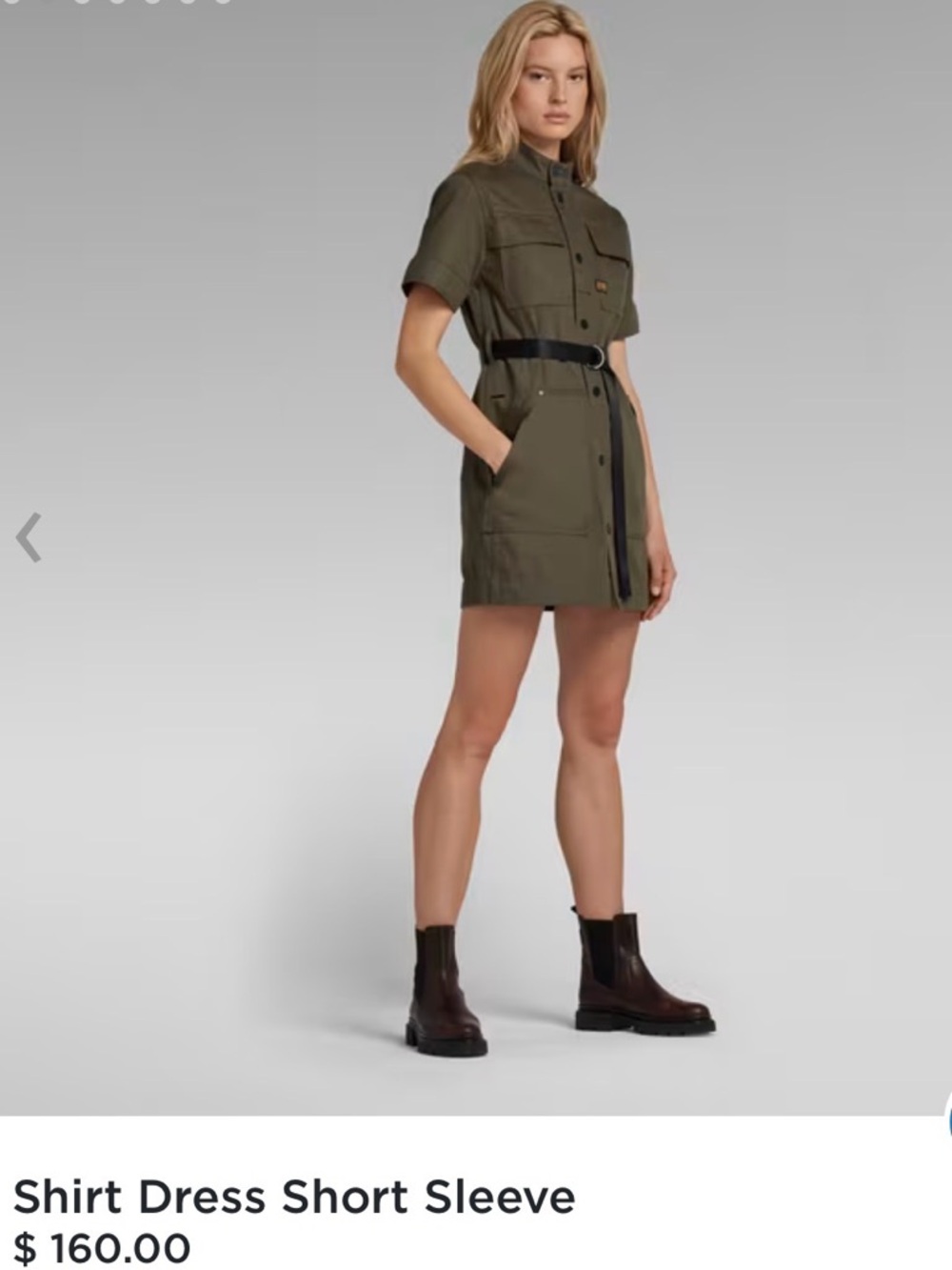 Utility Style Short Sleeve Shirt Dress - Olive Green